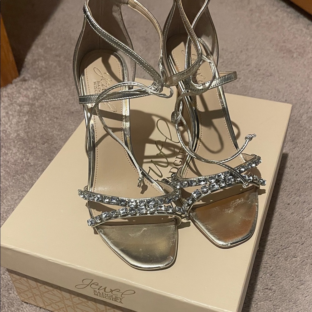 Jewel Badgley Mischka Silver Strappy Heels